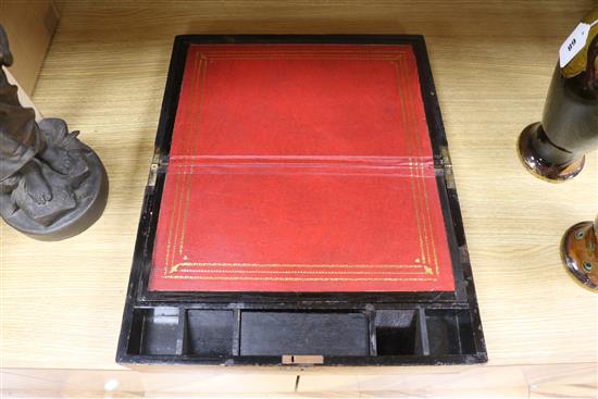 A Japanese parquetry veneered writing box length 42cm